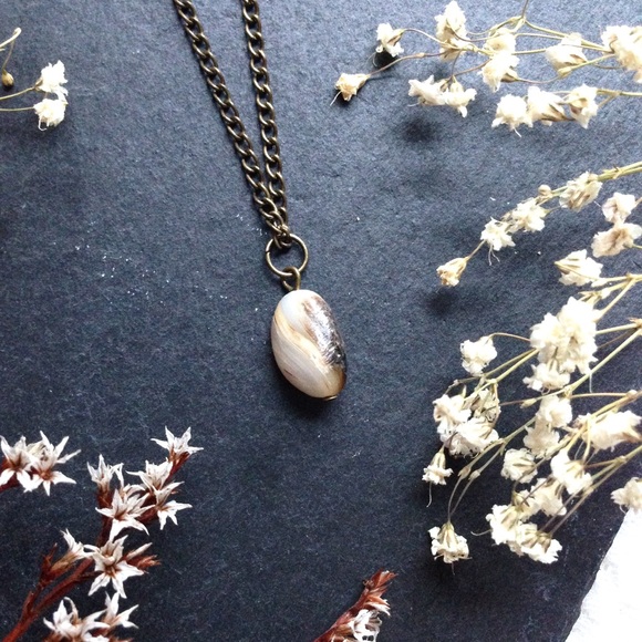 Tumbled Stone/Shell Pendant Necklace - Picture 2 of 6